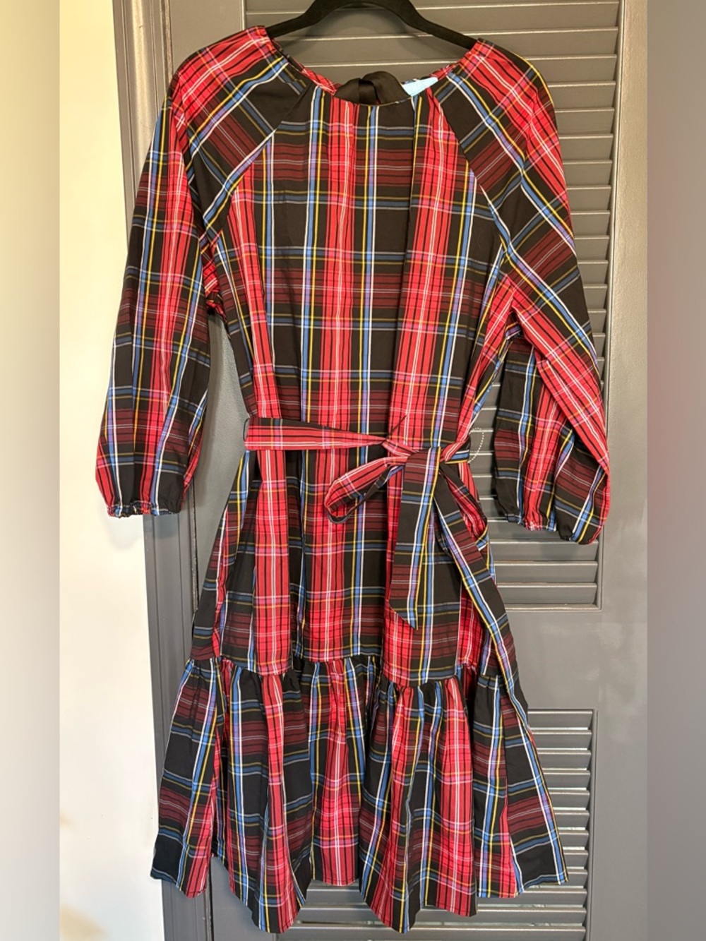 Draper James Red and Black Plaid Belted Tiered Dress